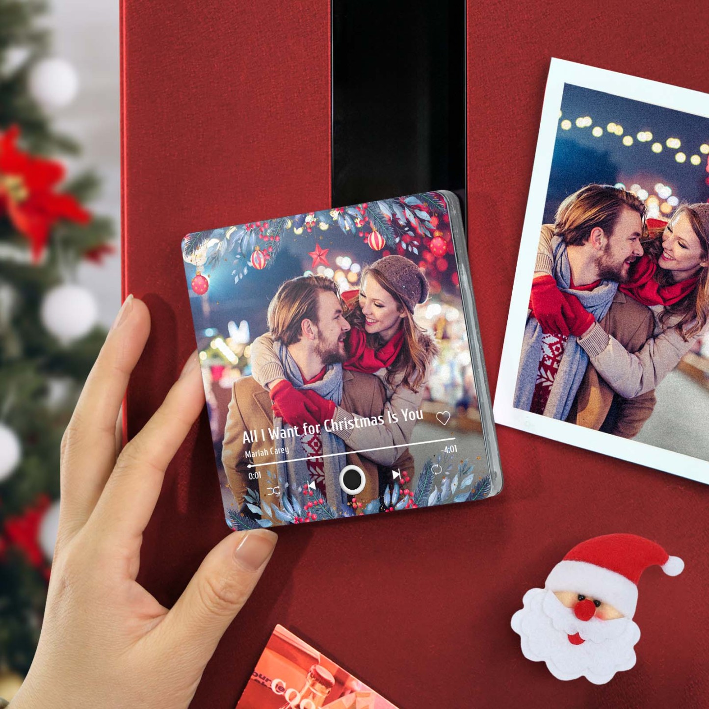 Personalized Christmas Family Photo Music Fridge Magnet Custom Music Magnets Can Play Songs Christmas Gifts for Family - 
