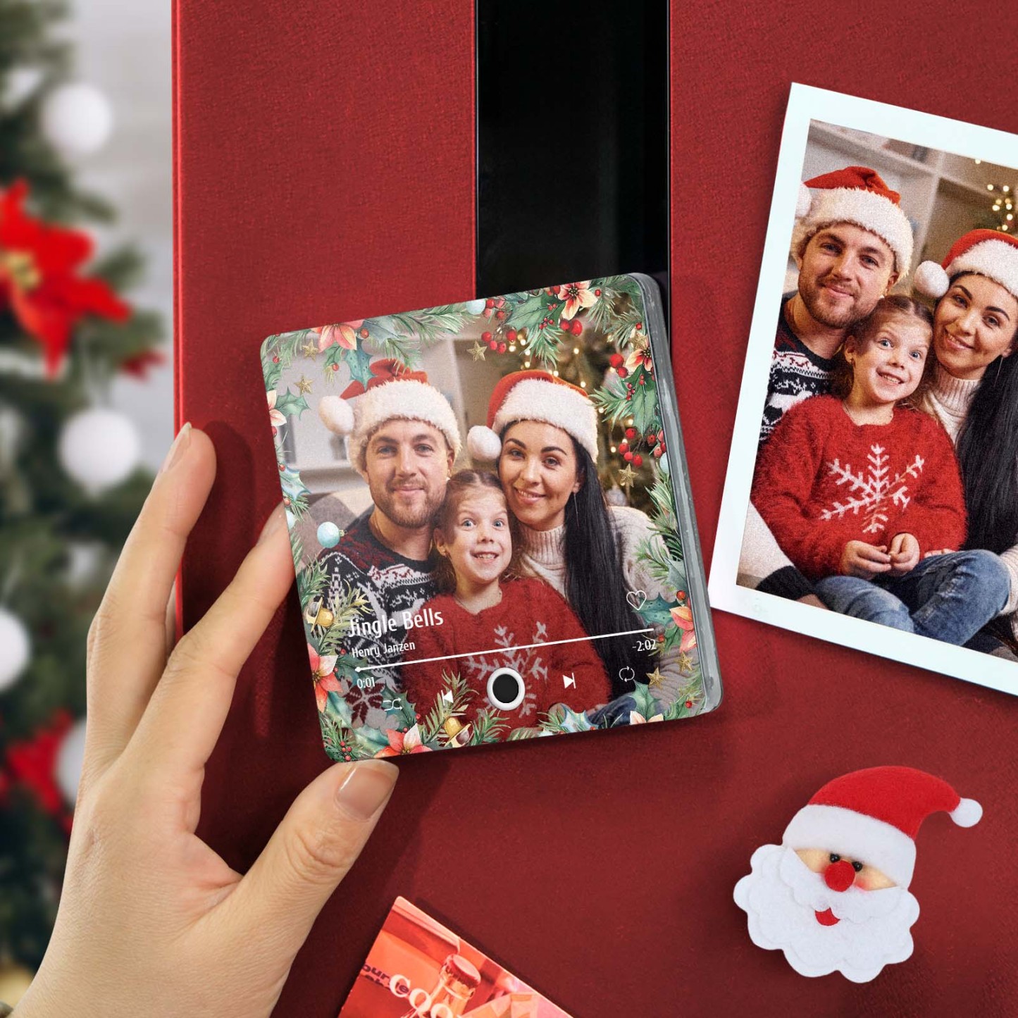 Personalized Christmas Family Photo Music Fridge Magnet Custom Music Magnets Can Play Songs Christmas Gifts for Family - 