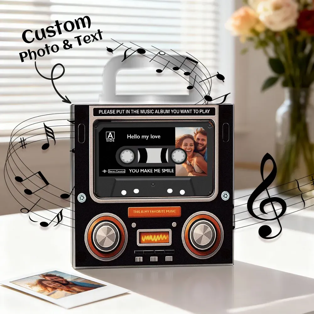 Custom Music Mixtape Fridge Magnet with Preview | Auto-Play 1/3/6/9 Songs Cassette Style Photo Magnet with Changeable Tape & Song | No App Needed Romantic Gift for Couples & Anniversary - 