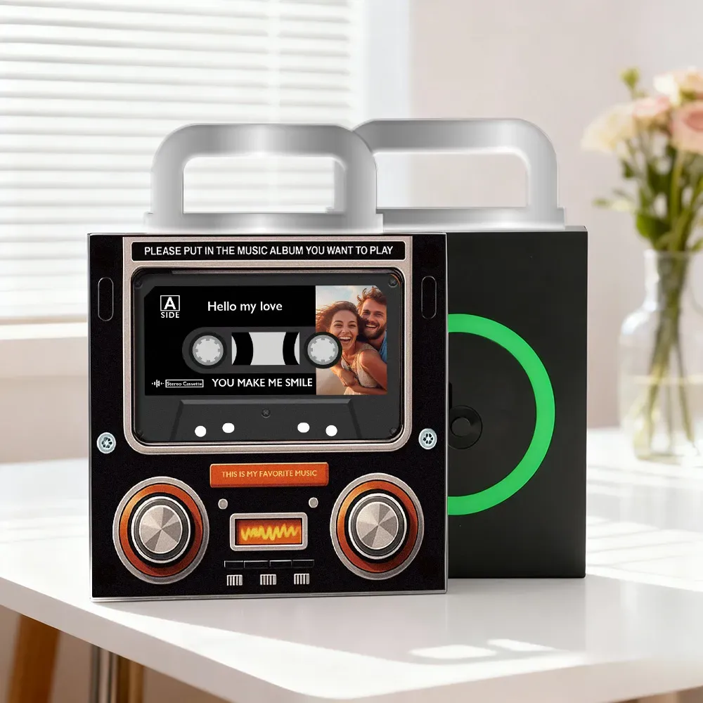 Custom Music Mixtape Fridge Magnet with Preview | Auto-Play 1/3/6/9 Songs Cassette Style Photo Magnet with Changeable Tape & Song | No App Needed Romantic Gift for Couples & Anniversary - 