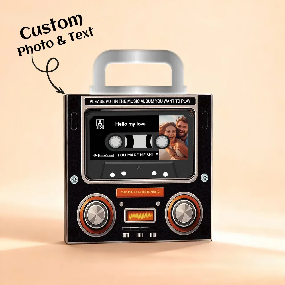 Custom Music Mixtape Fridge Magnet with Preview | Auto-Play 1/3/6/9 Songs Cassette Style Photo Magnet with Changeable Tape & Song | No App Needed Romantic Gift for Couples & Anniversary - 