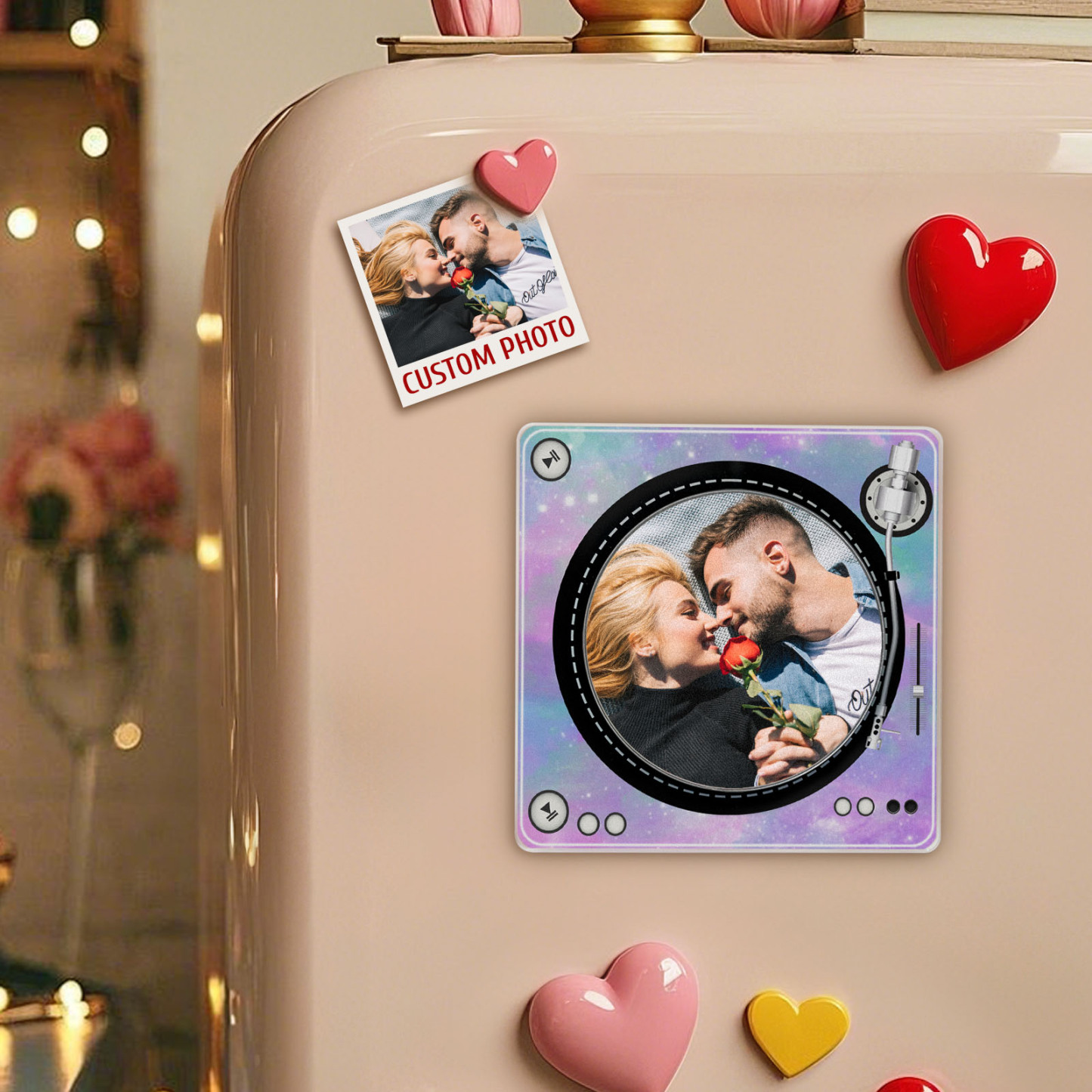Custom Rotating Double Layer Acrylic NFC Purple Fridge Magnets With Photos And Songs Magnetic Fridge Magnets -