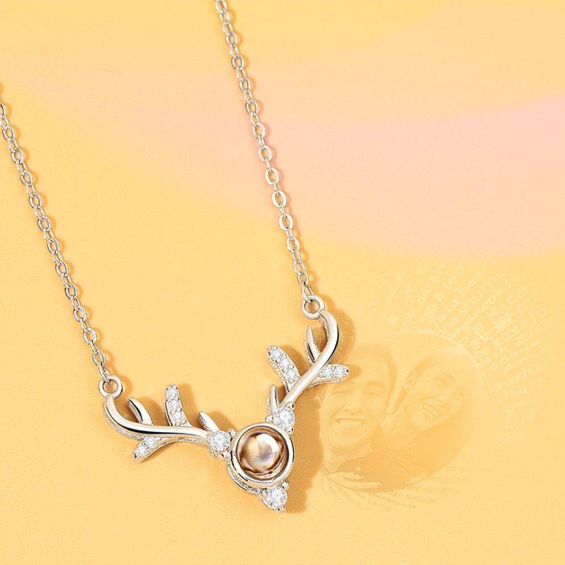 Personalized Projection 100 Languages Says I Love You Photo Engraved Necklace Silver - myphotowalletuk