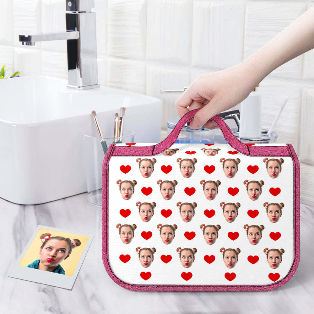 Custom Face Hanging Toiletry Bag Personalized White Cosmetic Makeup Travel Organizer for Men and Women -