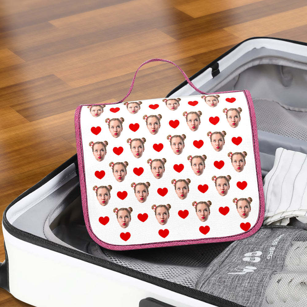 Custom Face Hanging Toiletry Bag Personalized White Cosmetic Makeup Travel Organizer for Men and Women -
