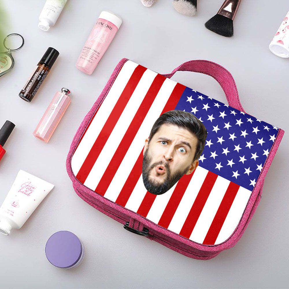 Custom Face Hanging Toiletry Bag Personalized Flag Cosmetic Makeup Travel Organizer for Men and Women -
