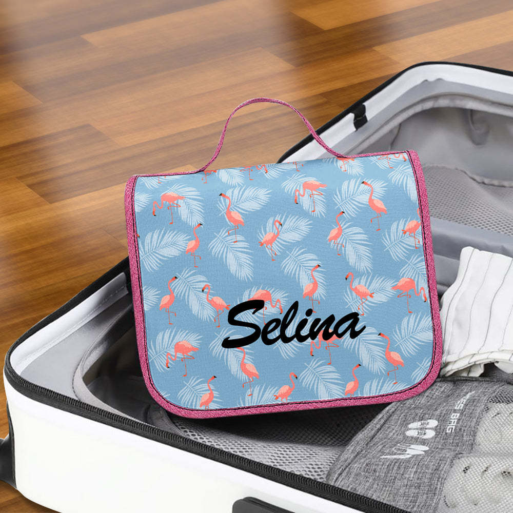 Custom Hanging Toiletry Bag Personalized Flamingo Cosmetic Makeup Travel Organizer for Men and Women -