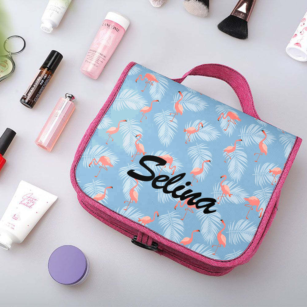 Custom Hanging Toiletry Bag Personalized Flamingo Cosmetic Makeup Travel Organizer for Men and Women -