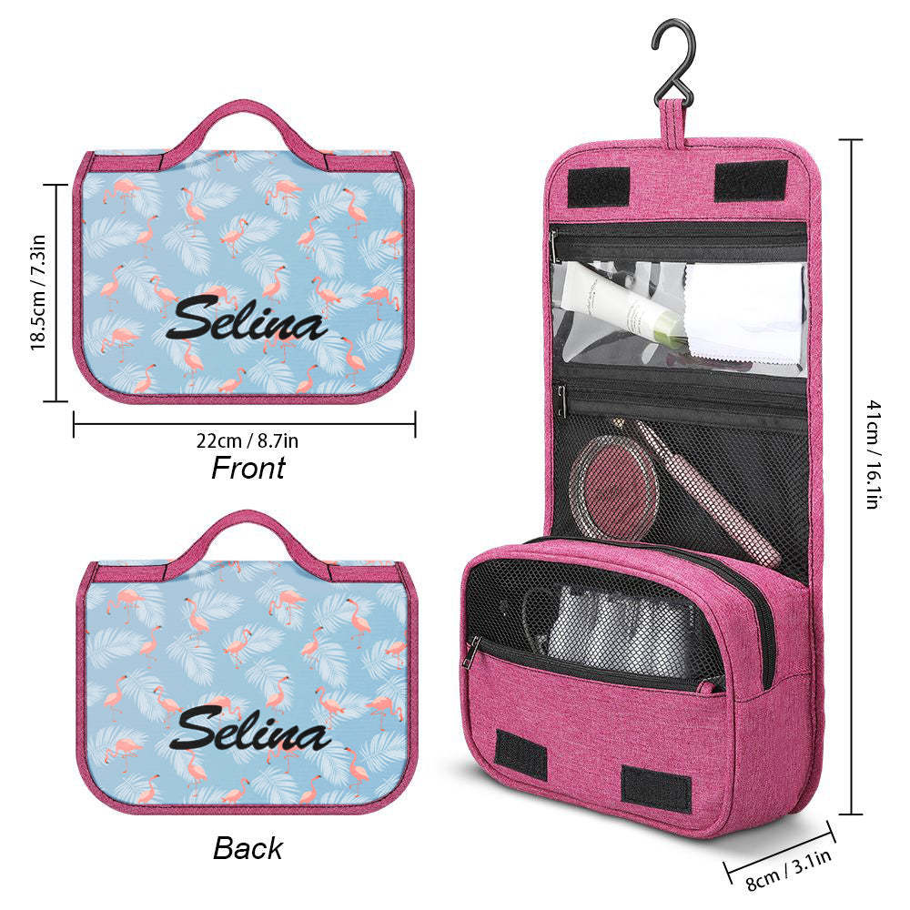 Custom Hanging Toiletry Bag Personalized Flamingo Cosmetic Makeup Travel Organizer for Men and Women -