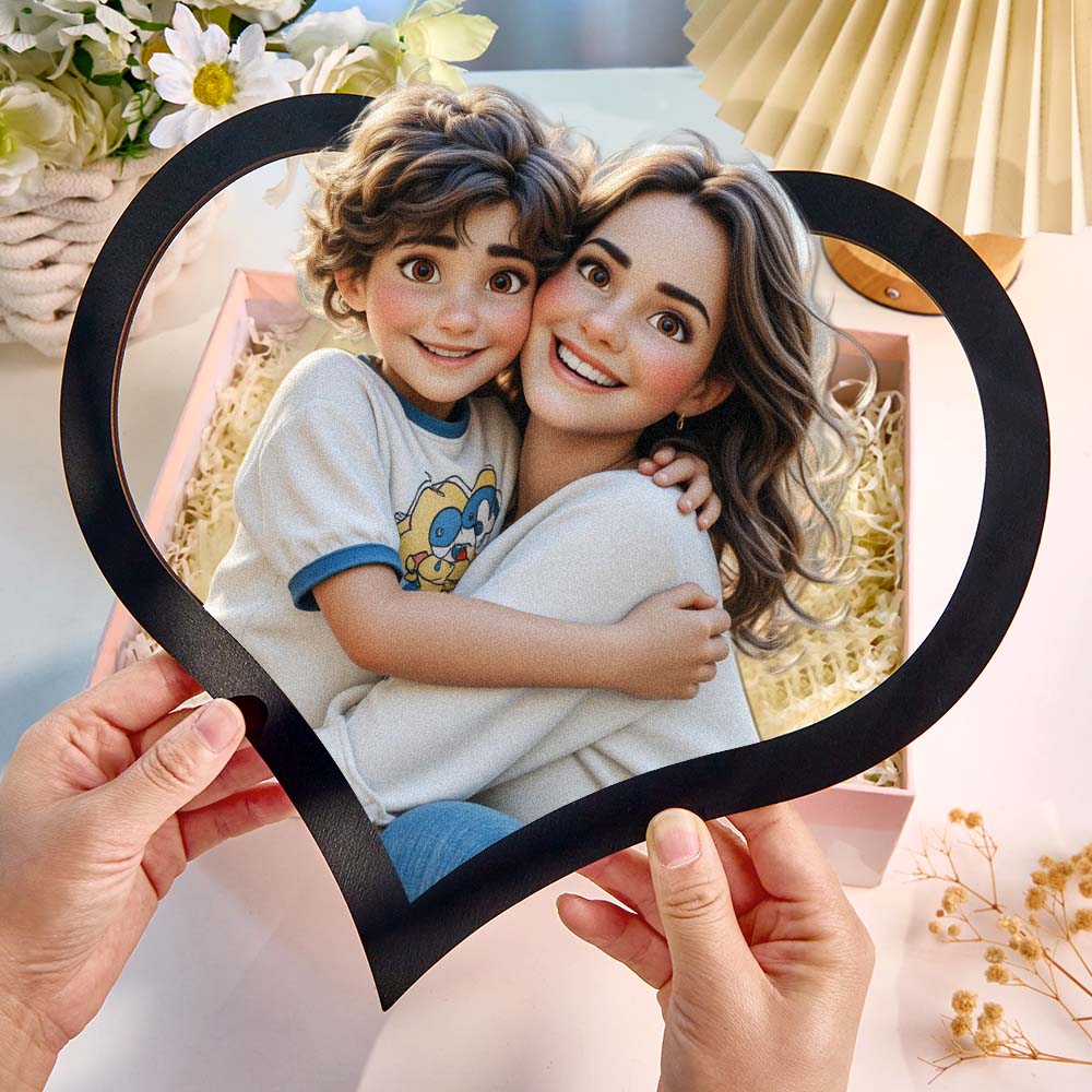 Gifts for Mum Personalised cartoon style photo heart-shaped frame