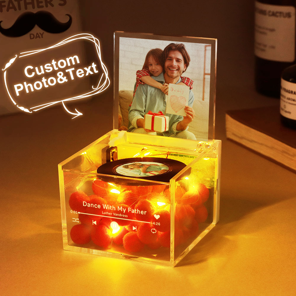 The Best Dad Ever Fist Bump Custom Mini Vinyl Record Player Automatic Music Player Personalized Gifr For Pops On Father's Day