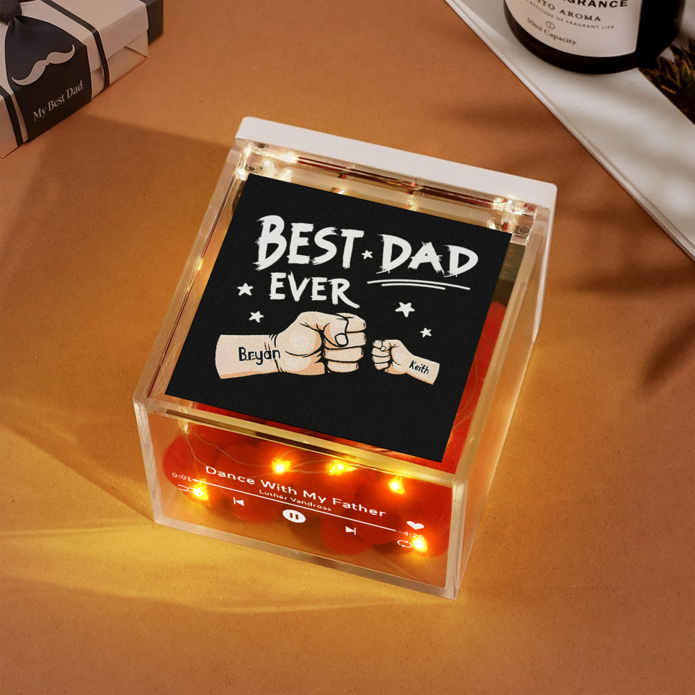 The Best Dad Ever Fist Bump Custom Mini Vinyl Record Player Automatic Music Player Personalized Gifr For Pops On Father's Day