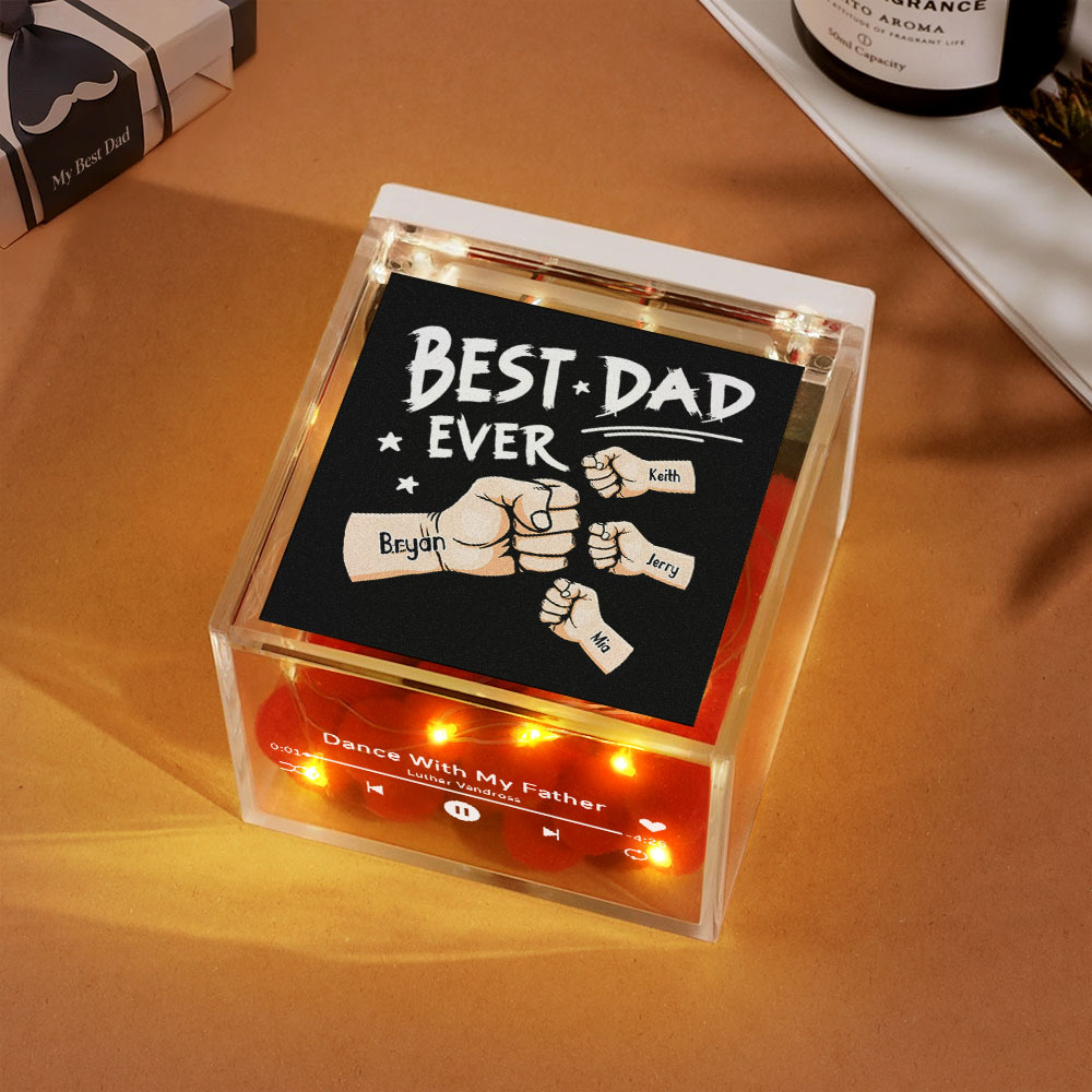 The Best Dad Ever Fist Bump Custom Mini Vinyl Record Player Automatic Music Player Personalized Gifr For Pops On Father's Day