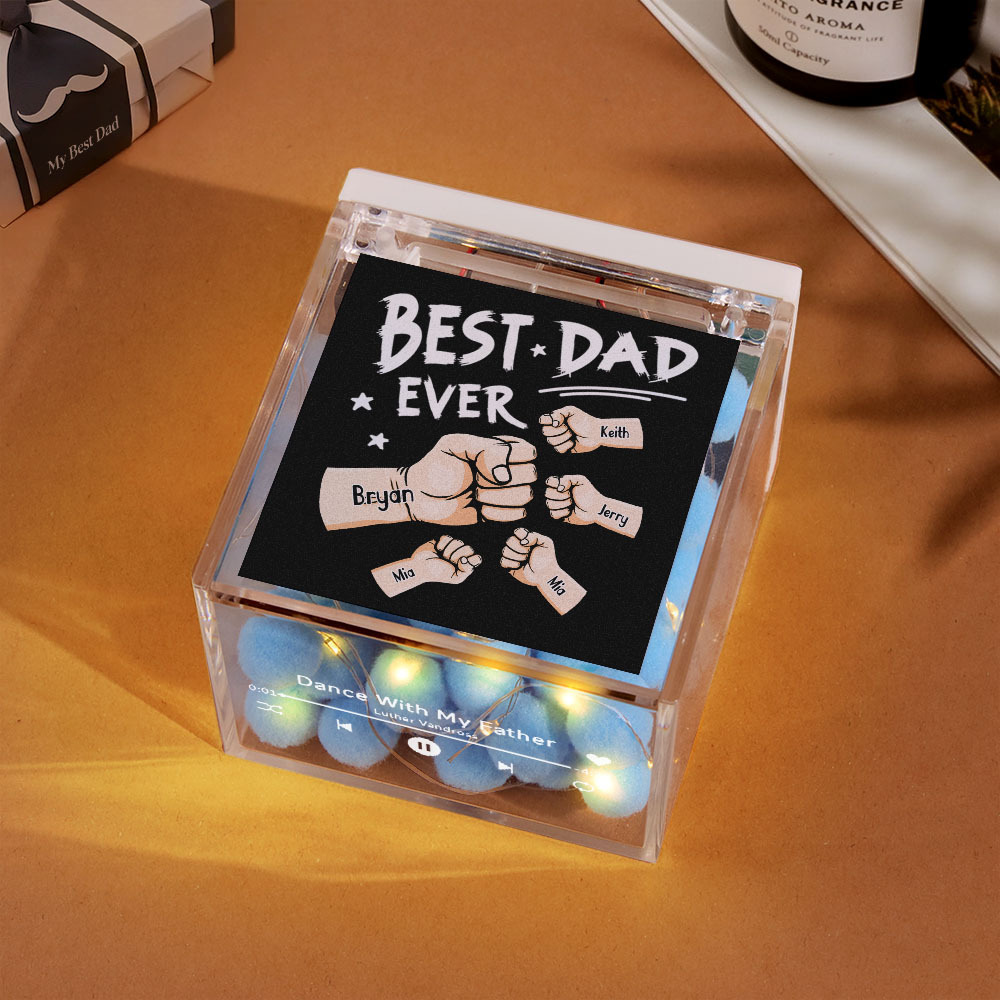 The Best Dad Ever Fist Bump Custom Mini Vinyl Record Player Automatic Music Player Personalized Gifr For Pops On Father's Day