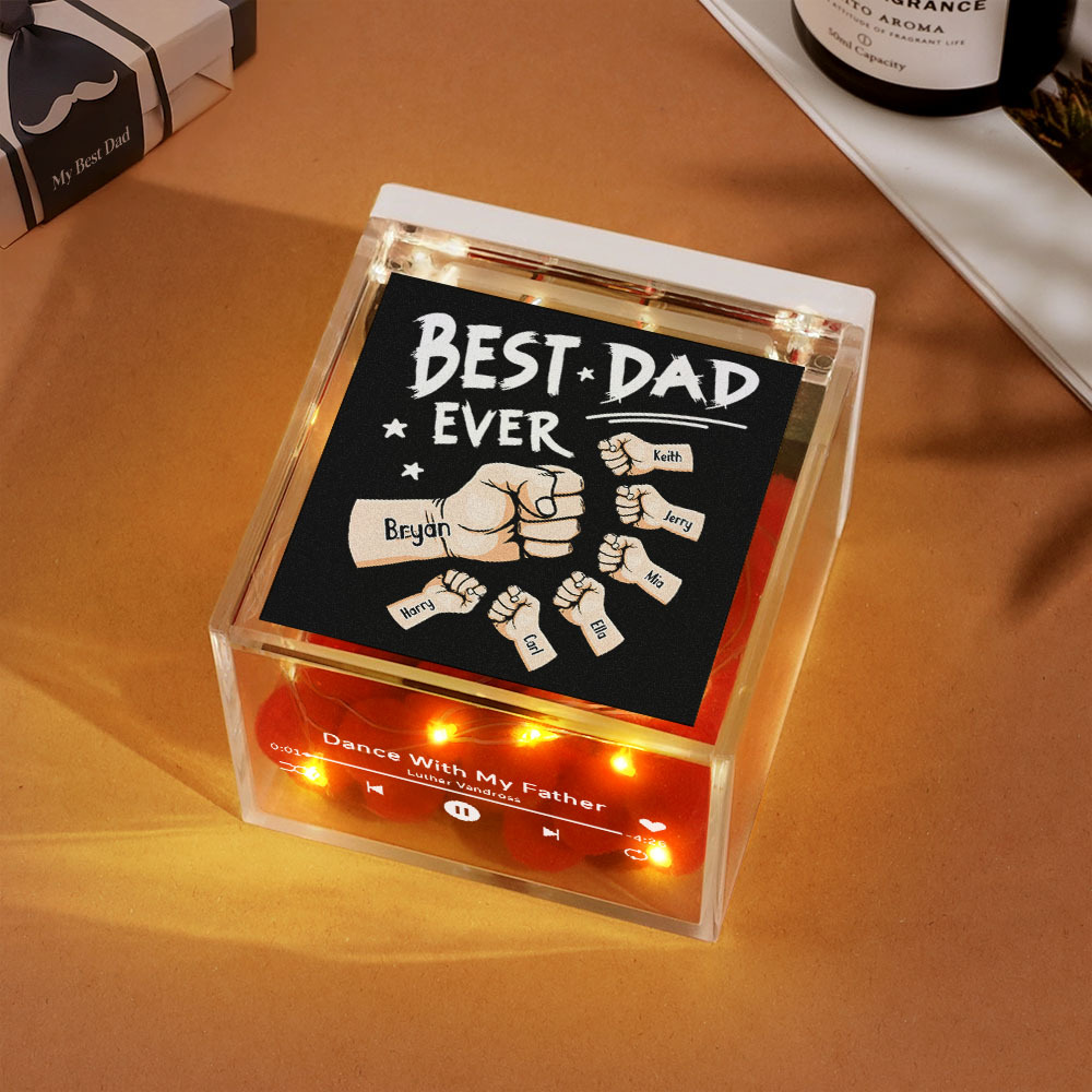 The Best Dad Ever Fist Bump Custom Mini Vinyl Record Player Automatic Music Player Personalized Gifr For Pops On Father's Day