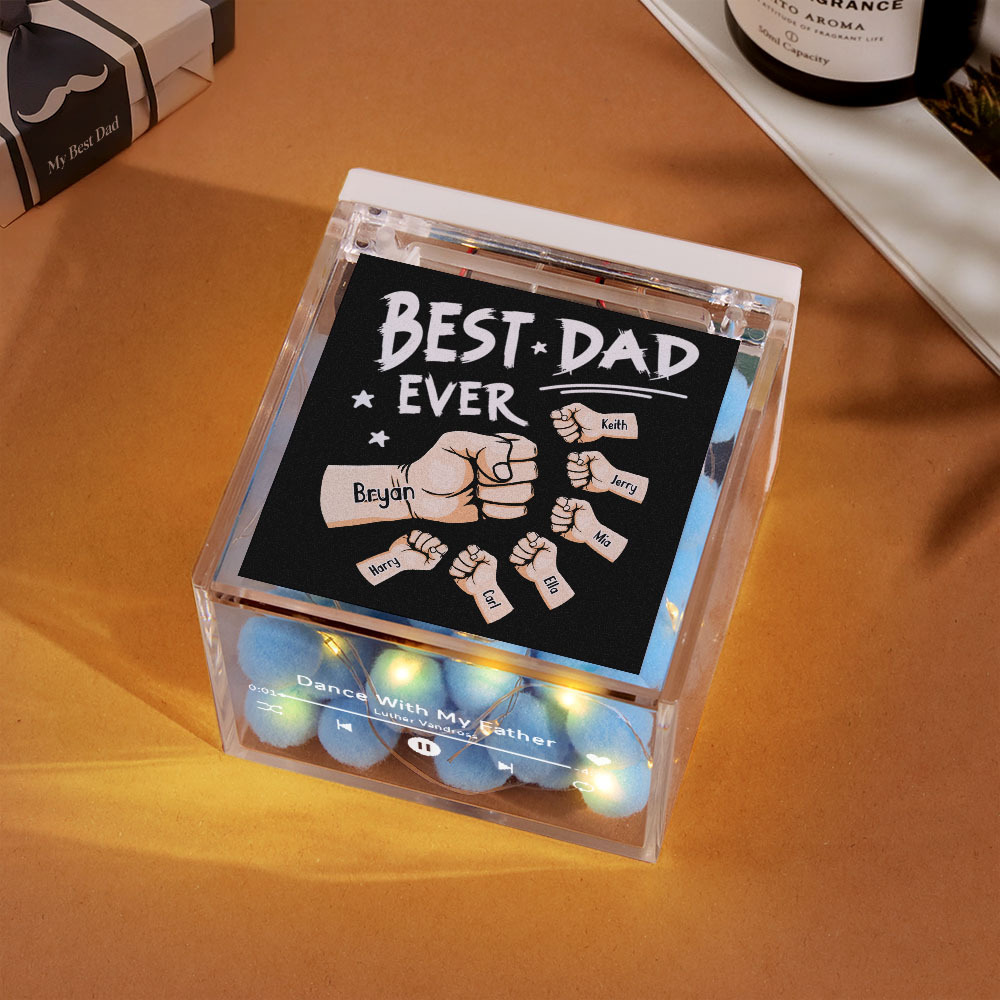 The Best Dad Ever Fist Bump Custom Mini Vinyl Record Player Automatic Music Player Personalized Gifr For Pops On Father's Day