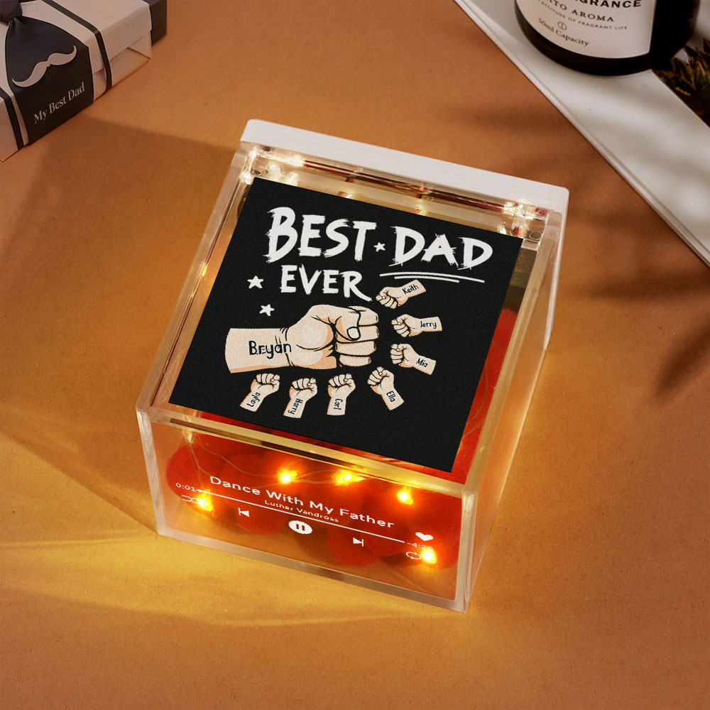 The Best Dad Ever Fist Bump Custom Mini Vinyl Record Player Automatic Music Player Personalized Gifr For Pops On Father's Day