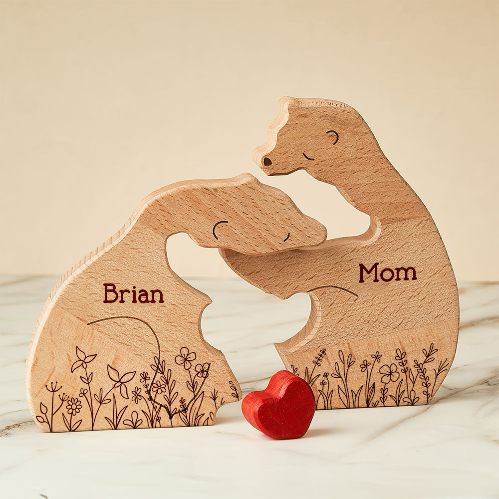 Father's Day Gifts Hugging Bear Family Floral Version - Personalised Wooden Bear Family Puzzle