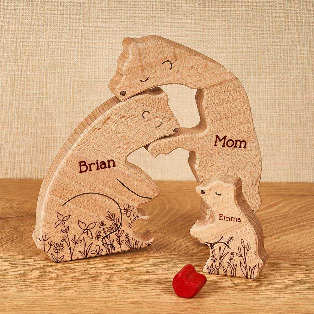 Father's Day Gifts Hugging Bear Family Floral Version - Personalised Wooden Bear Family Puzzle