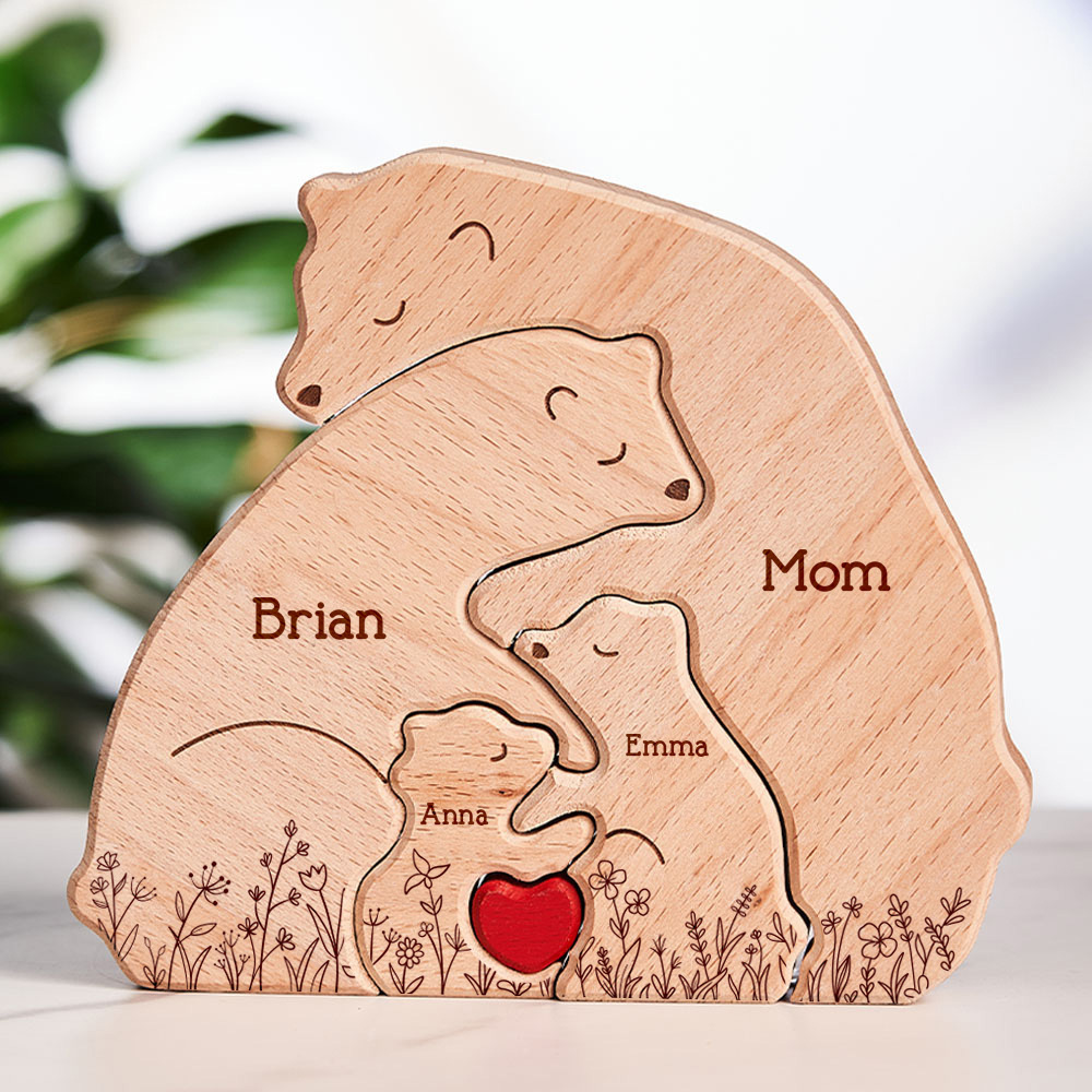 Father's Day Gifts Hugging Bear Family Floral Version - Personalised Wooden Bear Family Puzzle