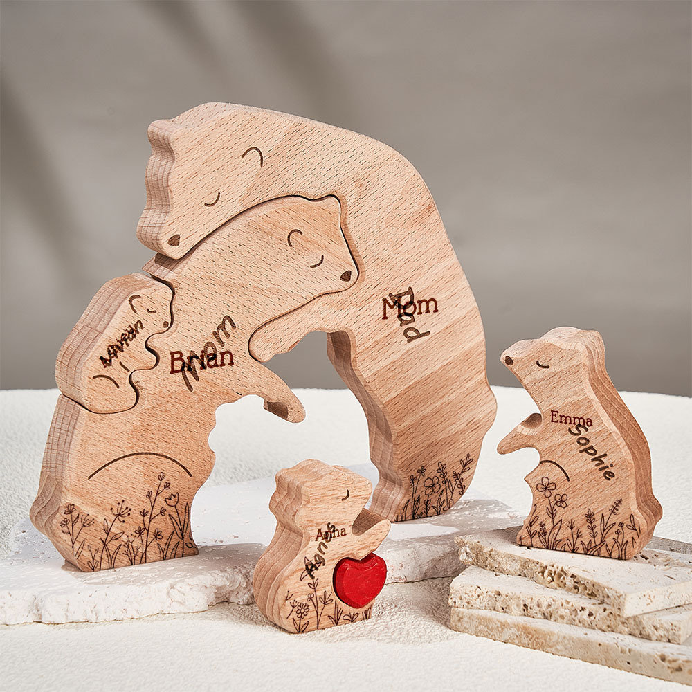 Father's Day Gifts Hugging Bear Family Floral Version - Personalised Wooden Bear Family Puzzle