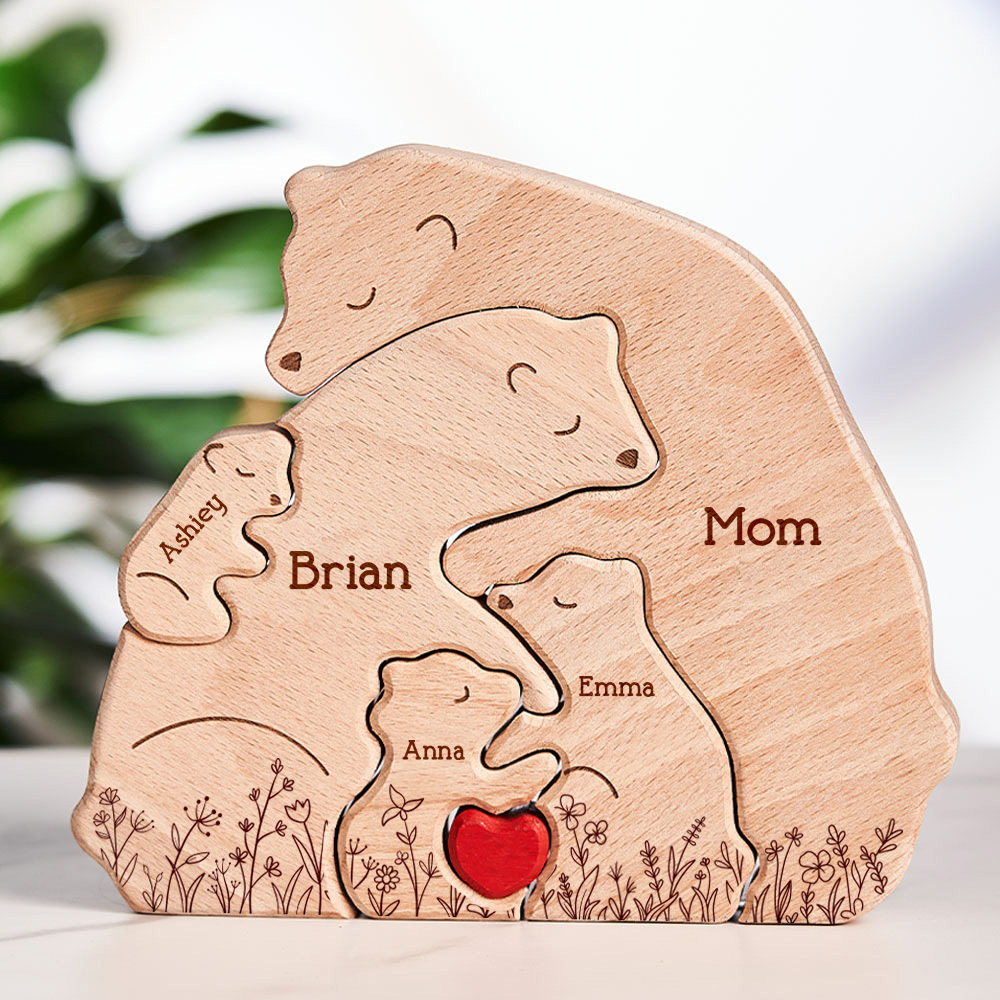 Father's Day Gifts Hugging Bear Family Floral Version - Personalised Wooden Bear Family Puzzle