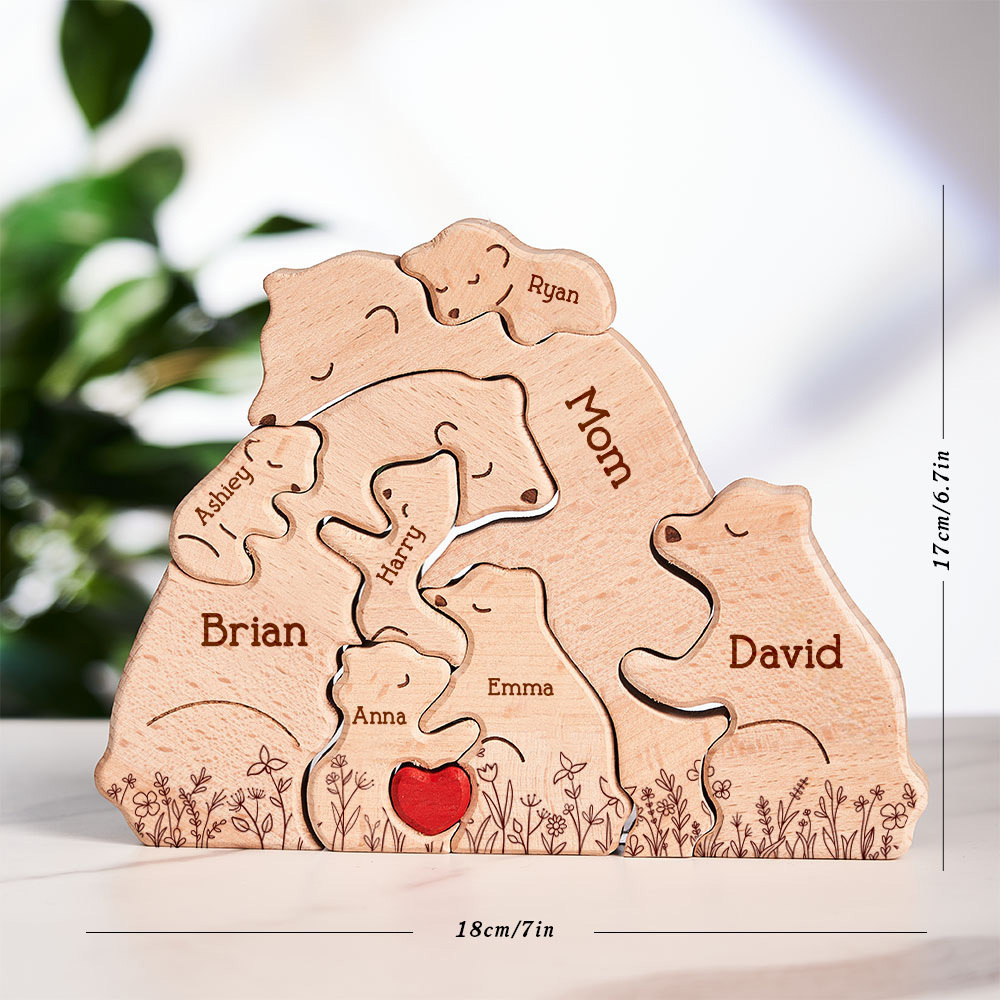 Father's Day Gifts Hugging Bear Family Floral Version - Personalised Wooden Bear Family Puzzle