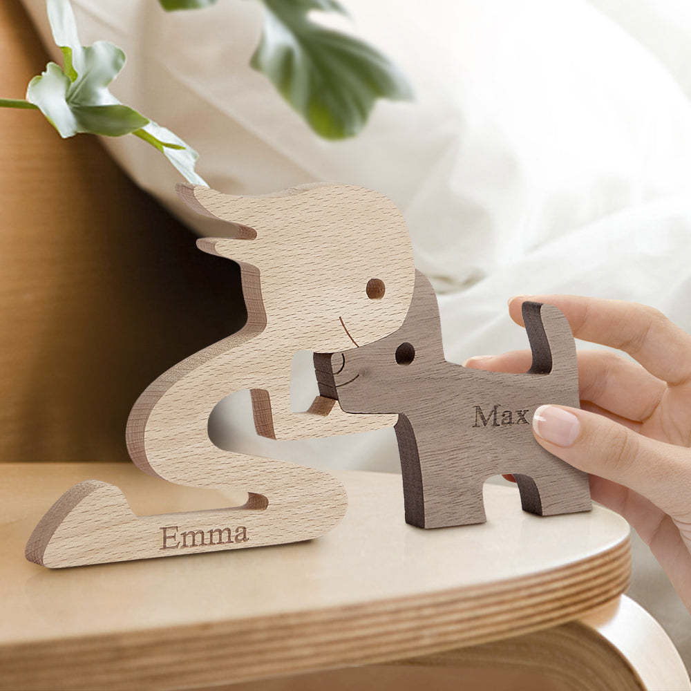 Woman and Dog Wooden Pet Carving Blocks Custom Name Table Decor Gifts for Pet Lovers - NameNecklace