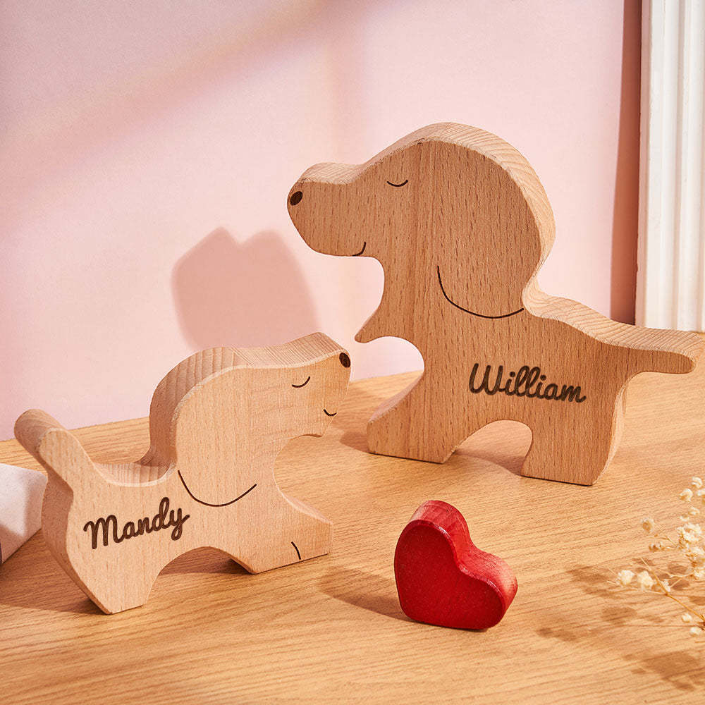 Custom Name Wooden Dog Couple Heart Blocks Valentine's Day Gifts - NameNecklace