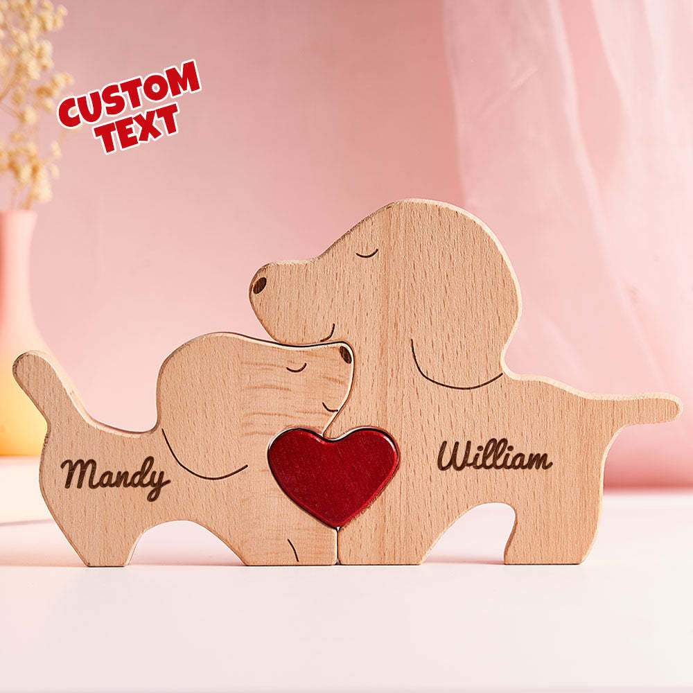 Custom Name Wooden Dog Couple Heart Blocks Valentine's Day Gifts - NameNecklace
