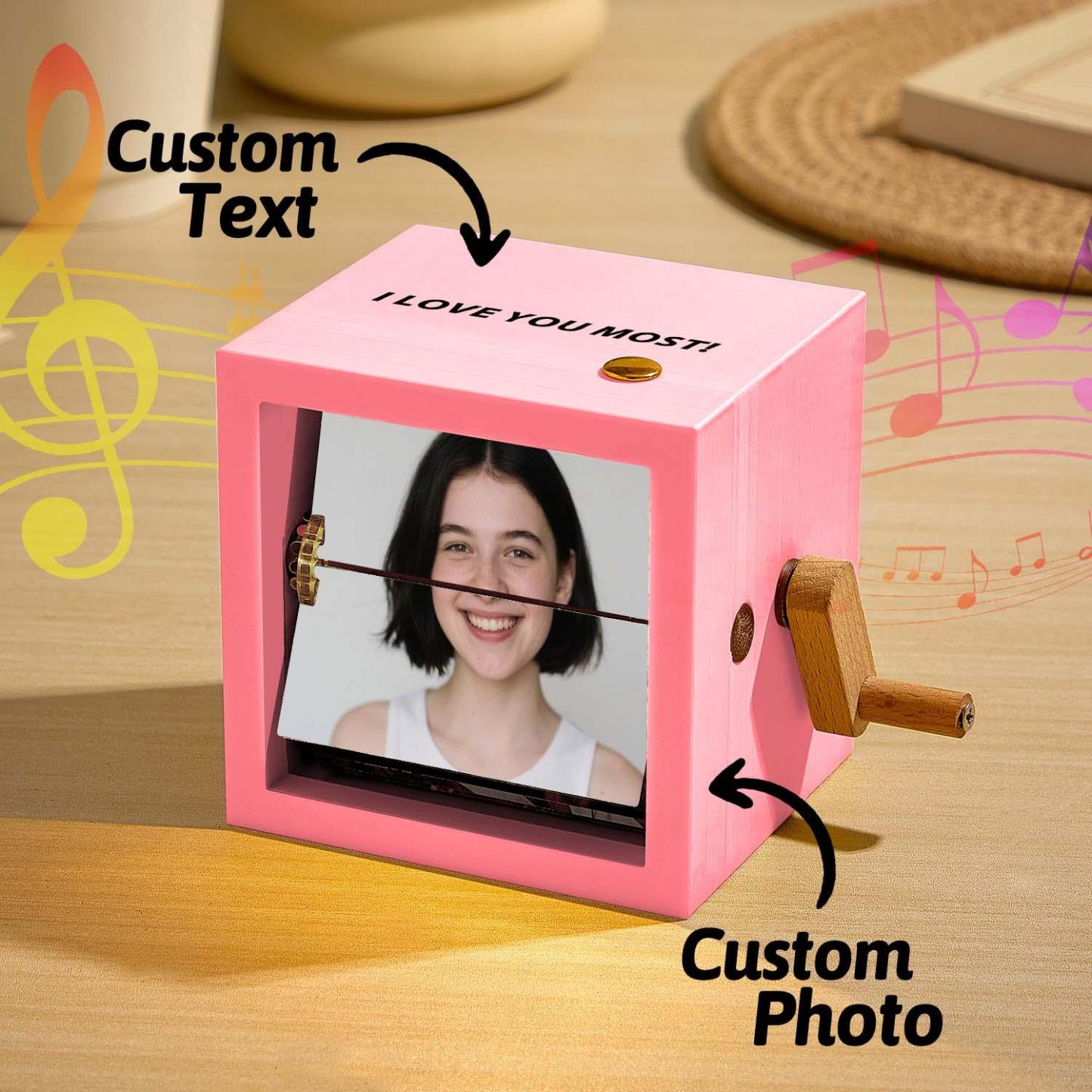Custom Photo Flipbook Frame Animation Machine Mechanical Hand-cranked Flipbook Box Photo Album with Light Black Walnut Anniversary Gifts - 
