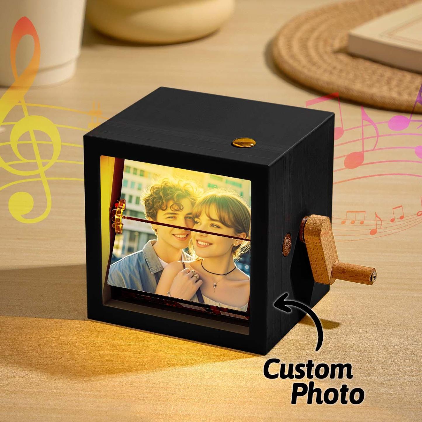 Custom Photo Flipbook Frame Animation Machine Mechanical Hand-cranked Flipbook Box Photo Album with Light Black Walnut Anniversary Gifts - 