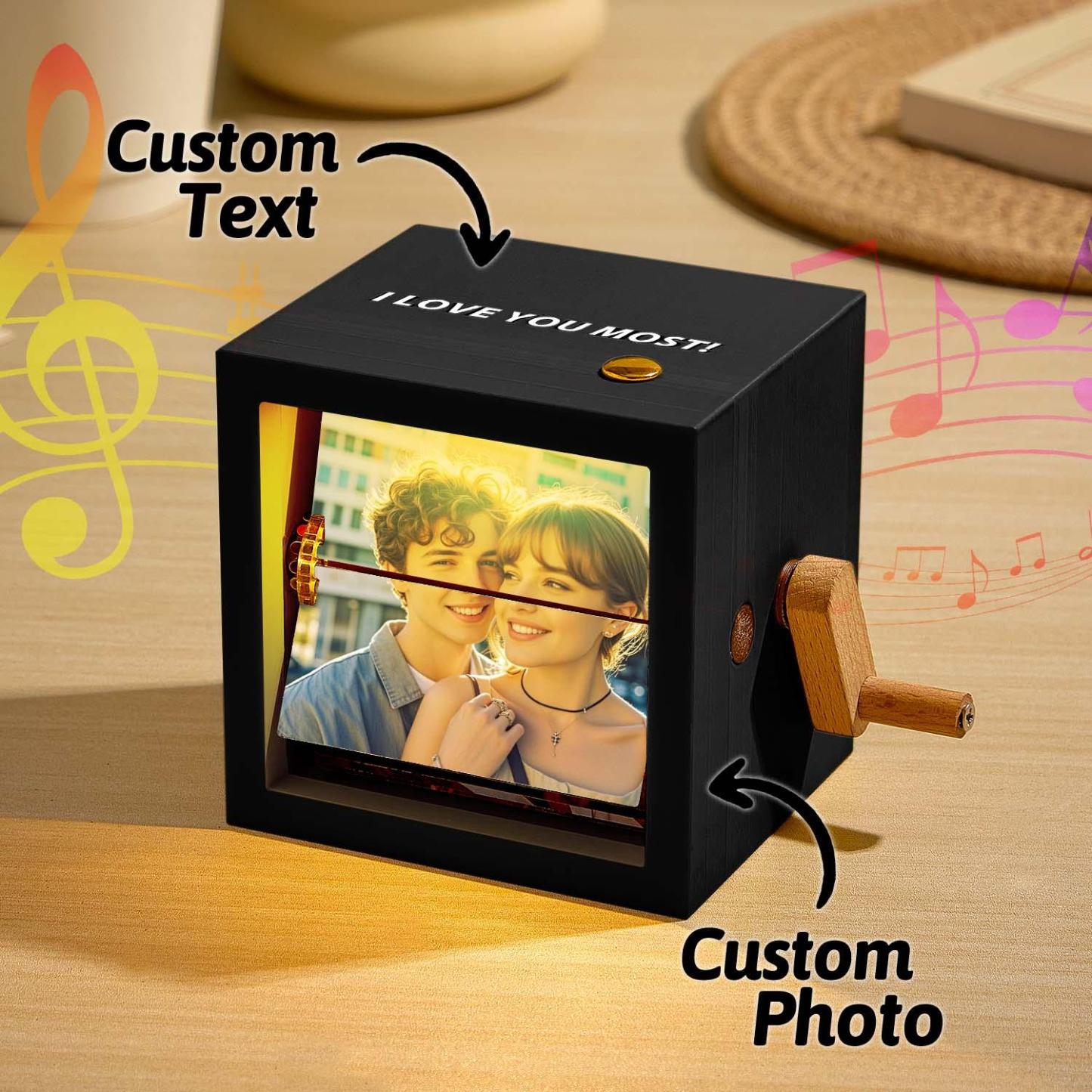 Custom Photo Flipbook Frame Animation Machine Mechanical Hand-cranked Flipbook Box Photo Album with Light Black Walnut Anniversary Gifts - 