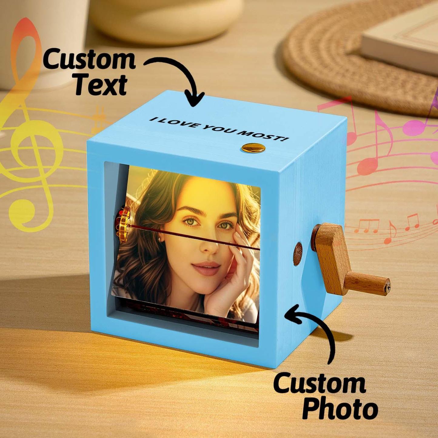 Custom Photo Flipbook Frame Animation Machine Mechanical Hand-cranked Flipbook Box Photo Album with Light Black Walnut Anniversary Gifts - 