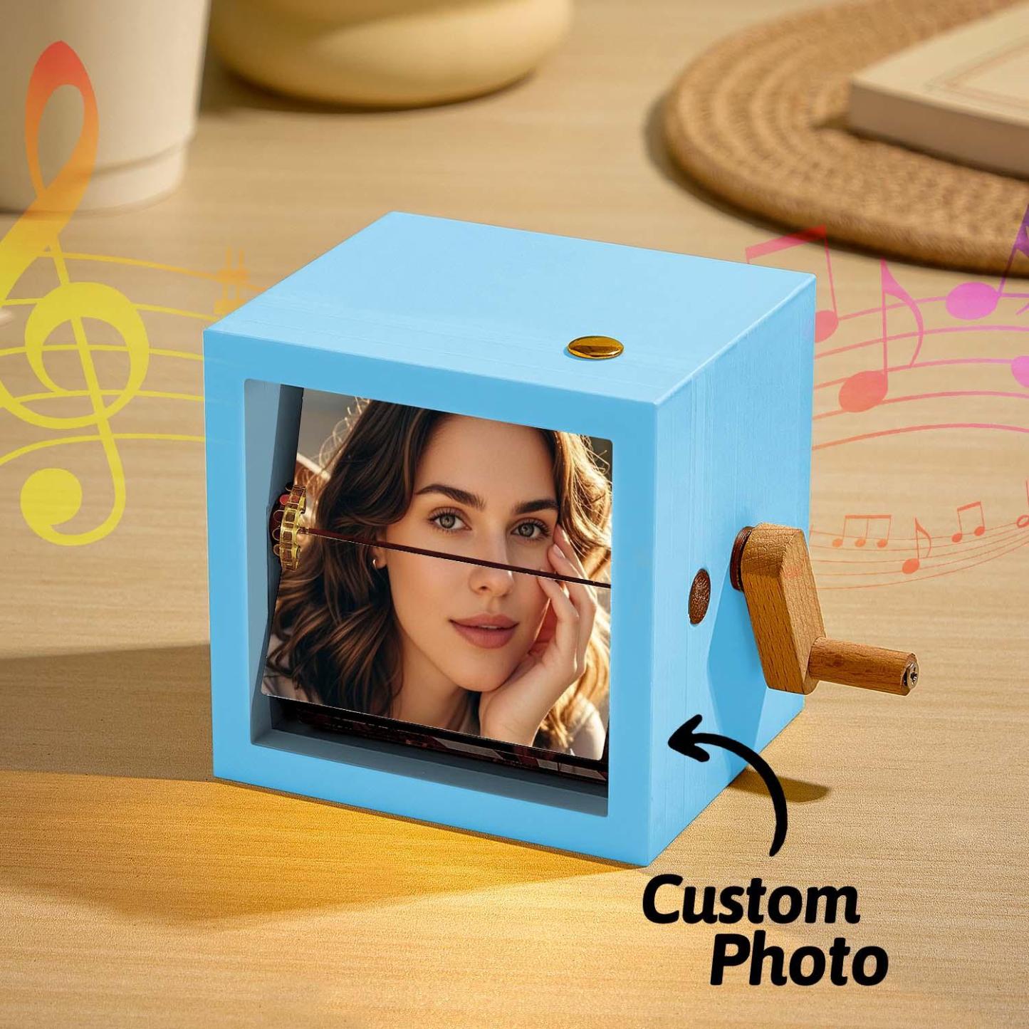 Custom Photo Flipbook Frame Animation Machine Mechanical Hand-cranked Flipbook Box Photo Album with Light Black Walnut Anniversary Gifts - 