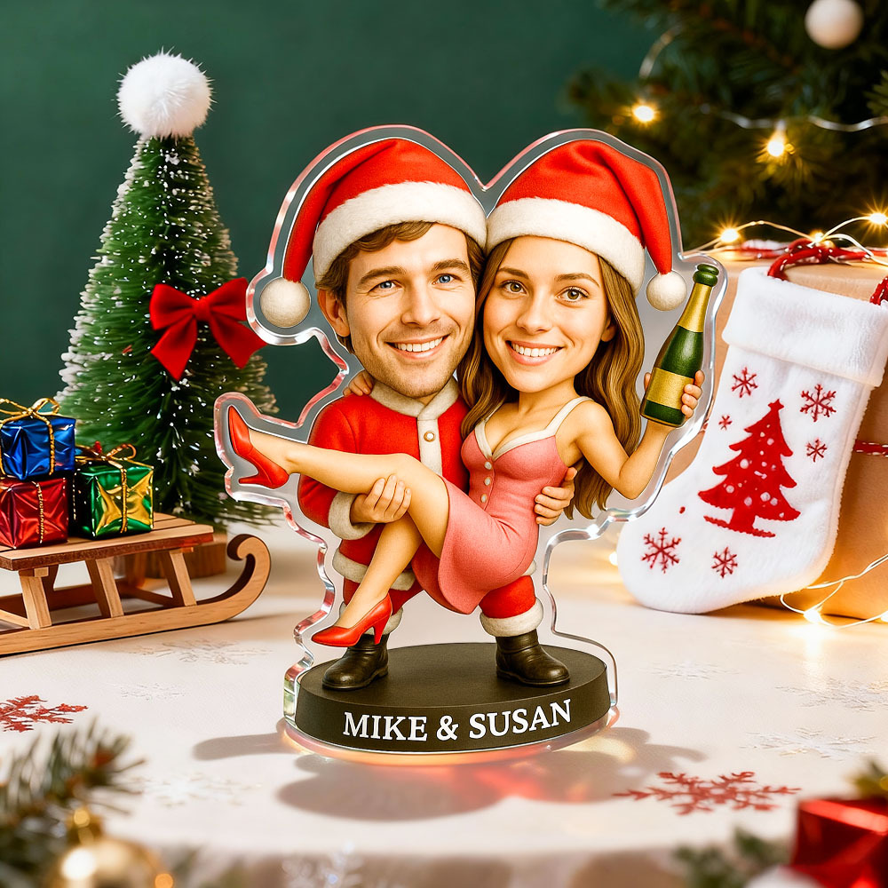 Personalized Christmas Couple Theme Cartoon Photo Ornaments 2D Look 3D Pop - 