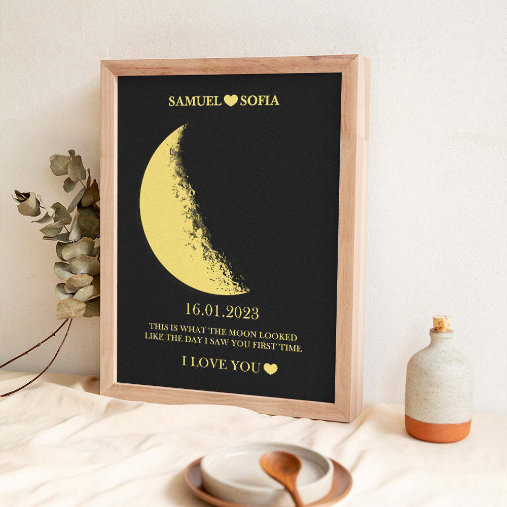 Custom Moon Phase and Names Wooden Frame with Your Text