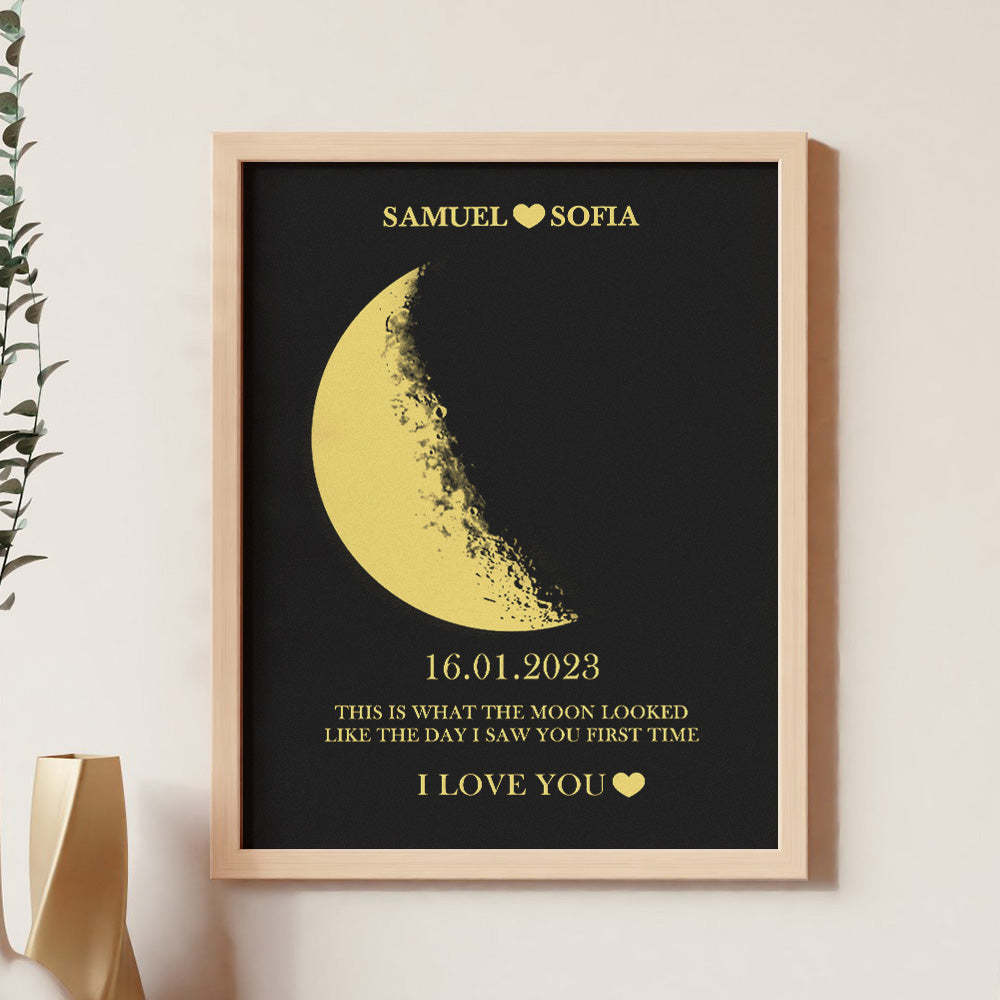 Custom Moon Phase and Names Wooden Frame with Your Text