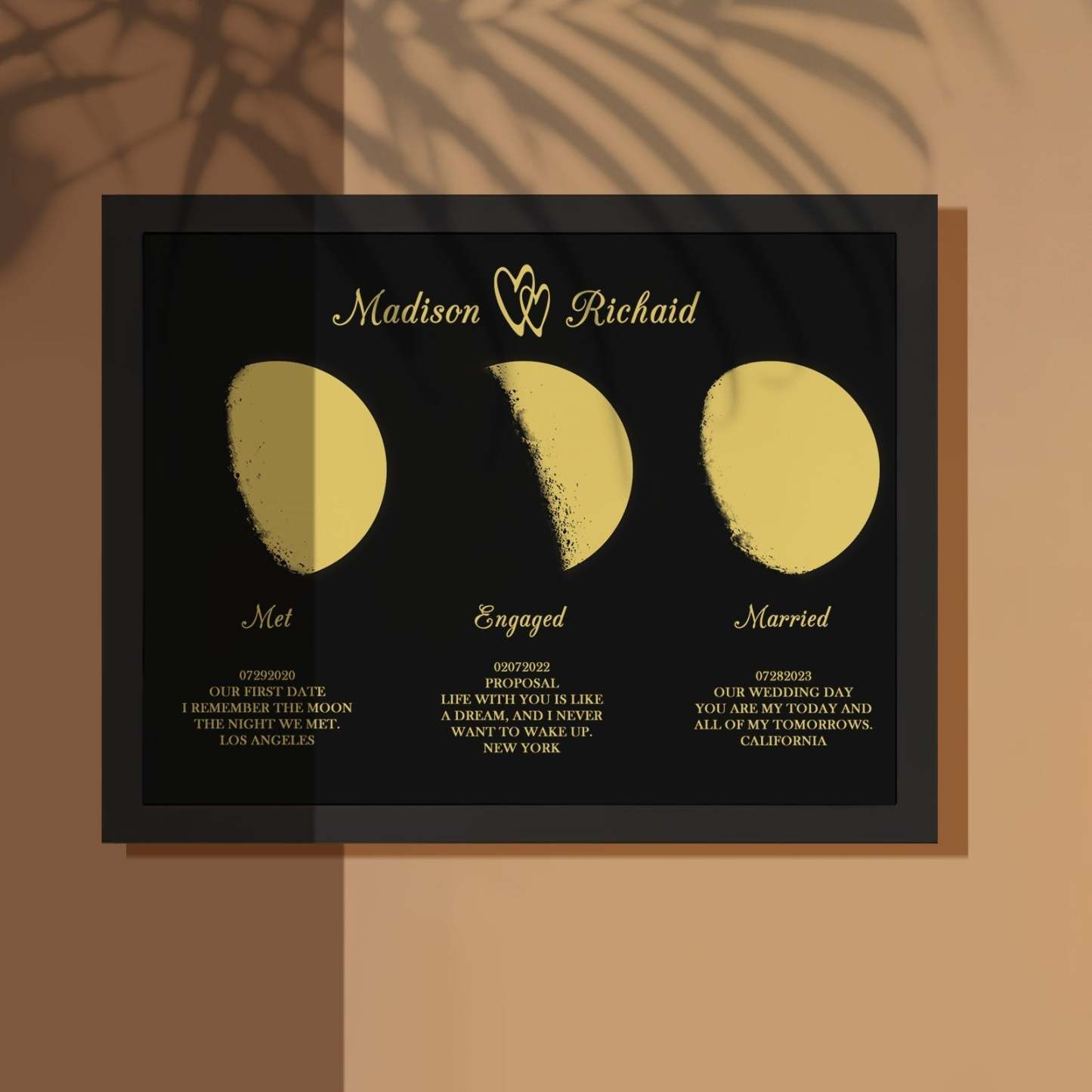 Custom Moon Phase Wooden Frame Three Moon Phase with Personalized Name and Text - Myphotowallet