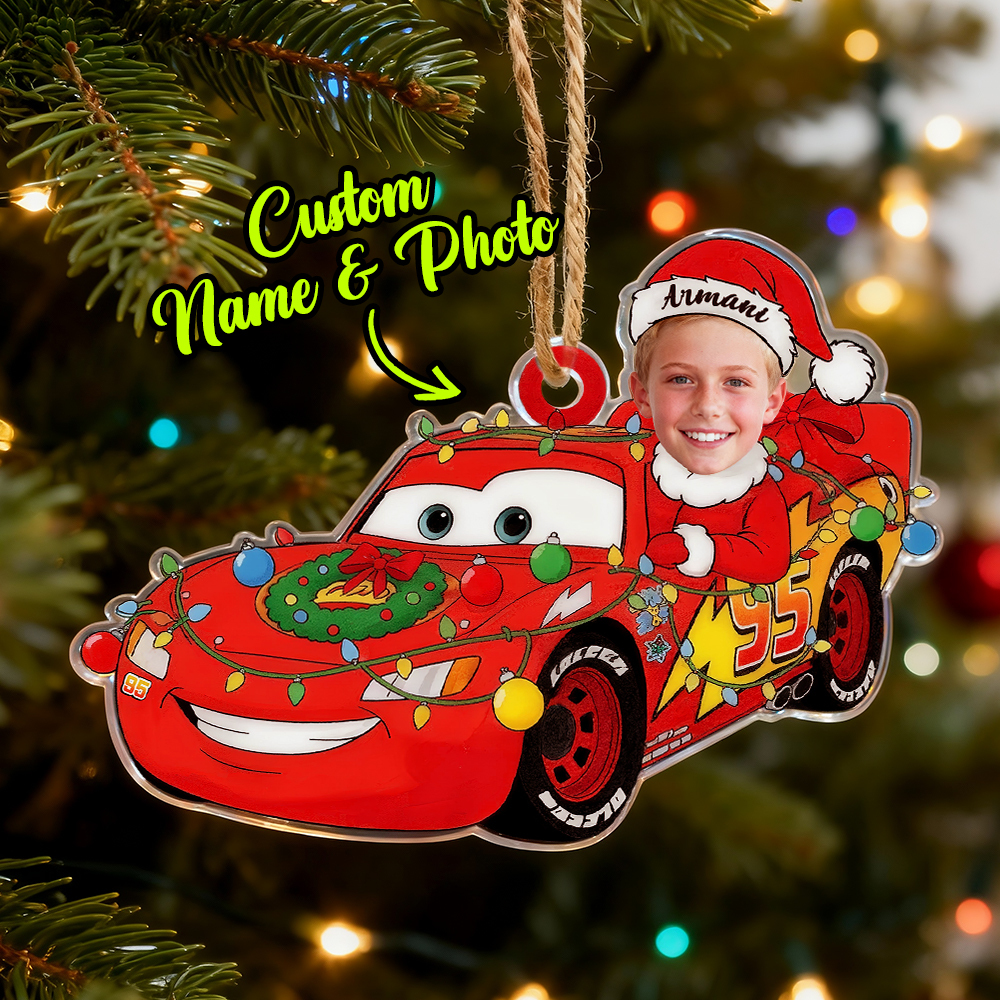 Personalized Disney Cars Acrylic Christmas Ornament for Kids,Kids Name Christmas Ornament,Custom Photo Character Lightning McQueen Tow Mater - 