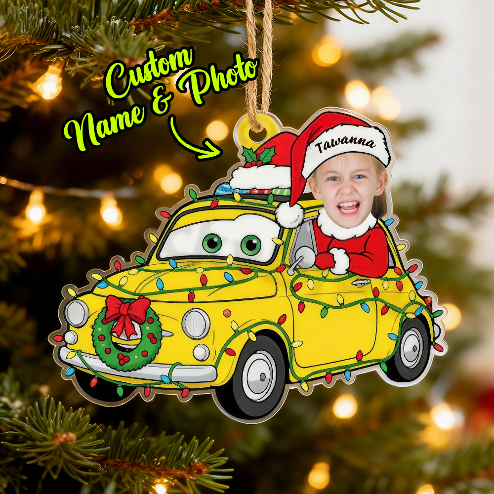 Personalized Disney Cars Acrylic Christmas Ornament for Kids,Kids Name Christmas Ornament,Custom Photo Character Lightning McQueen Tow Mater - 