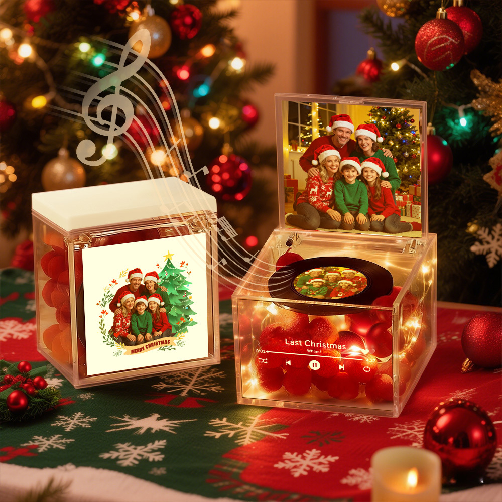 Mini Music Record Auto-Music Player Custom Photo with Light Personalized Music Acrylic Box - 