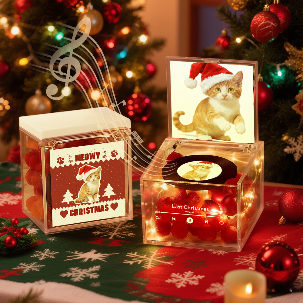 Mini Music Record Auto-Music Player Custom Photo with Light Personalized Music Acrylic Box - 