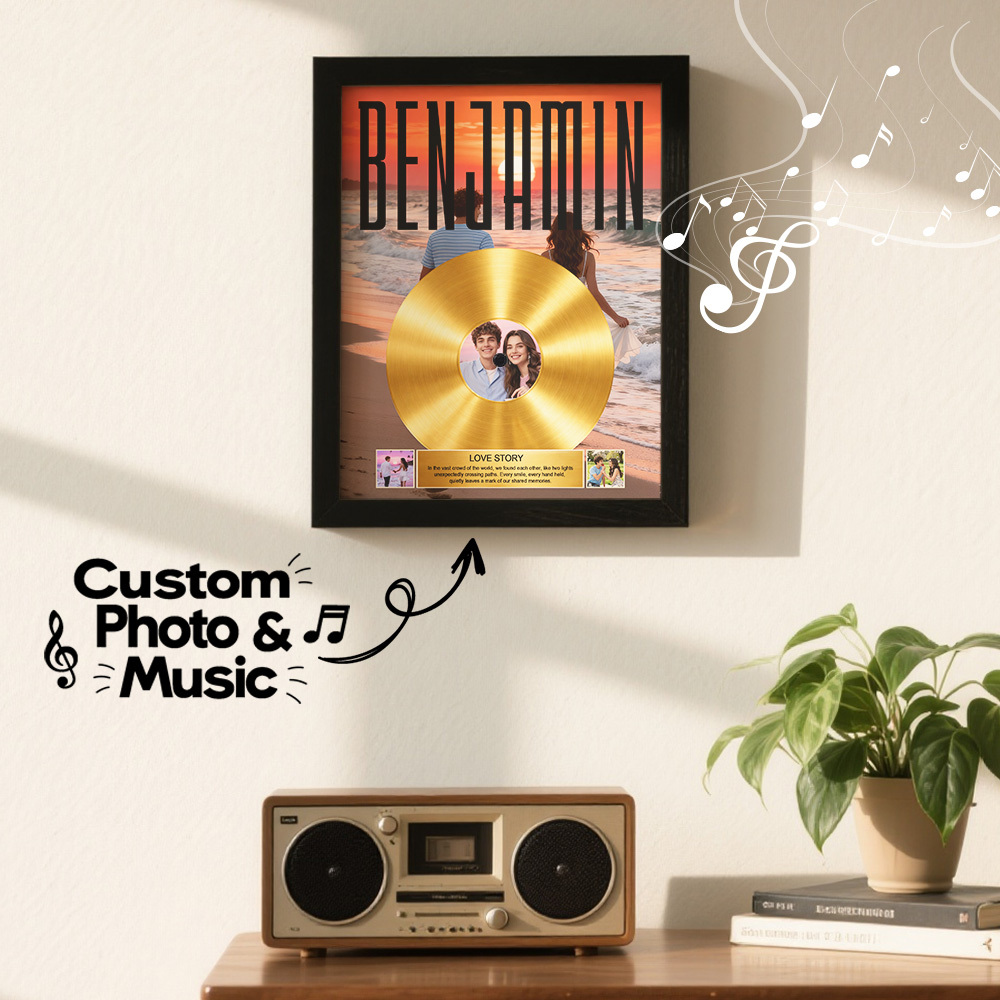 Personalized Golden Record Music Decor Anniversary Gift for Couple's On Valentine's Day - 