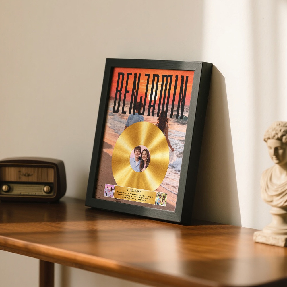 Personalized Golden Record Music Decor Anniversary Gift for Couple's On Valentine's Day - 