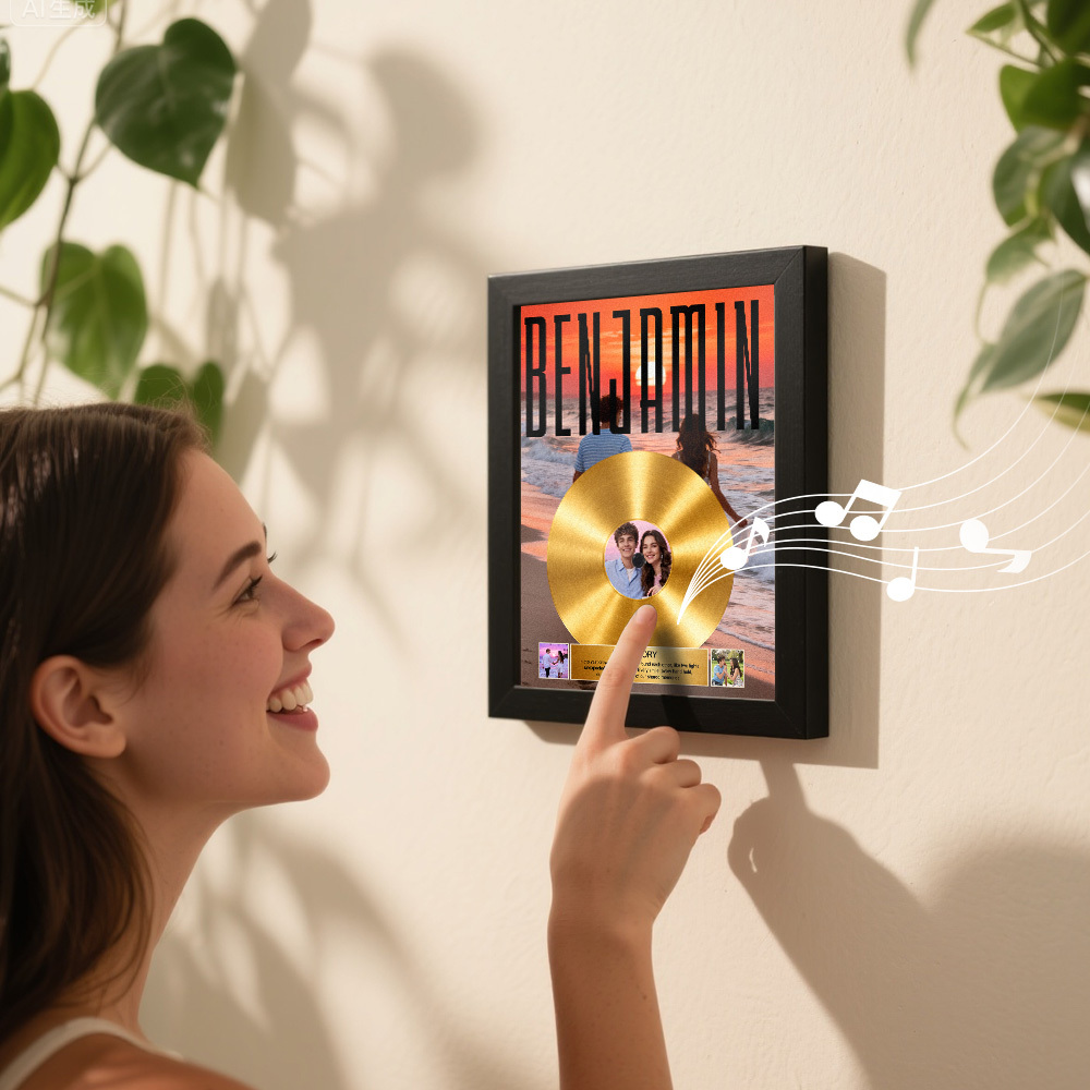 Personalized Golden Record Music Decor Anniversary Gift for Couple's On Valentine's Day - 