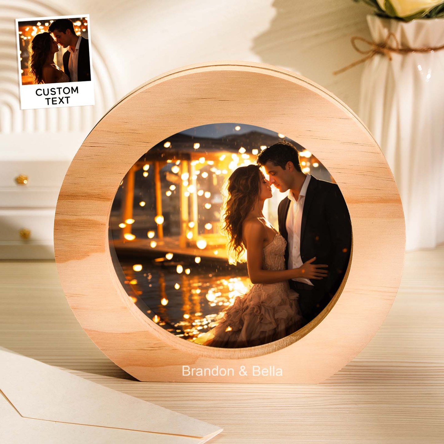 Custom Photo Round Wooden Plaque - NameNecklace