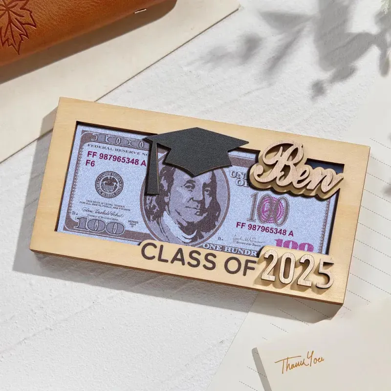 Personalized Name Laser-Cut Graduation Wooden Cash Holder Money Gift for Class of 2025 College Graduates
