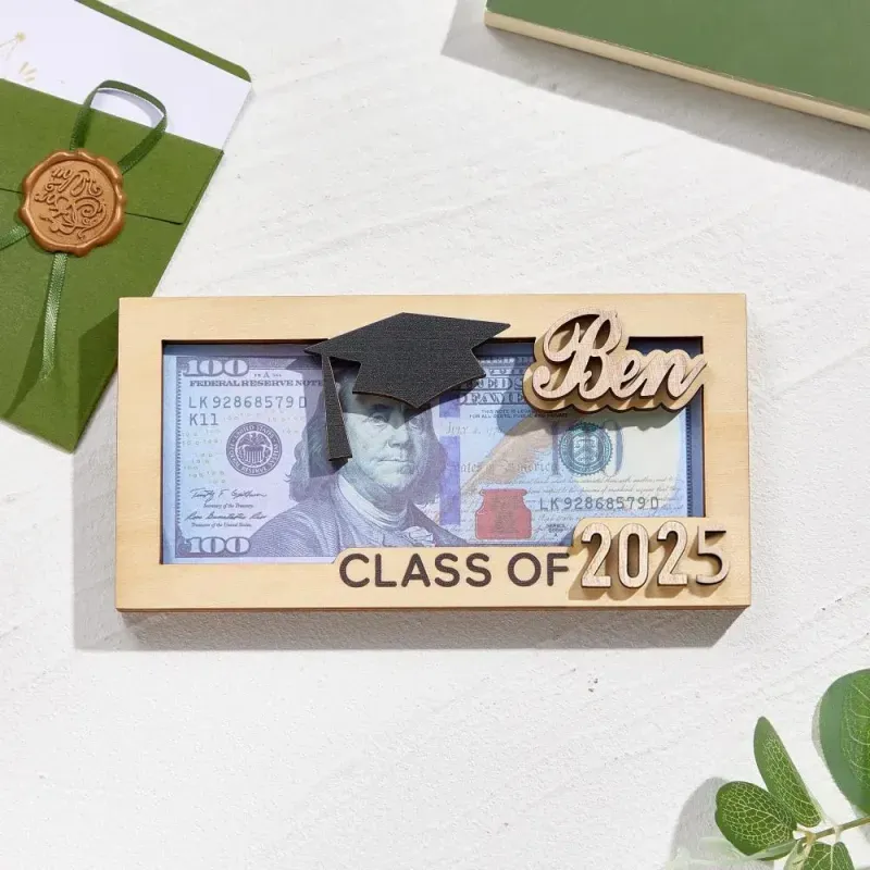 Personalized Name Laser-Cut Graduation Wooden Cash Holder Money Gift for Class of 2025 College Graduates