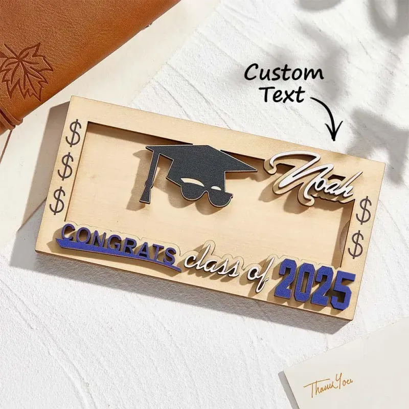 Personalized Name Laser-Cut Graduation Wooden Cash Holder Money Gift for Class of 2025 College Graduates